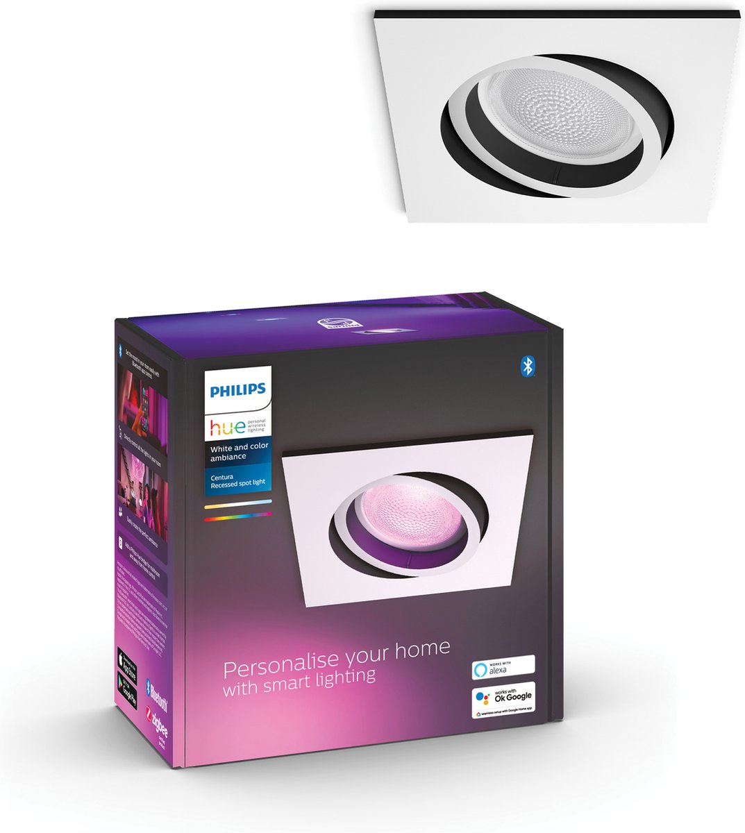 Foco empotrable Philips Hue Centura - blanco y color blanco - paquete de 1 - blanco - cuadrado - gu10