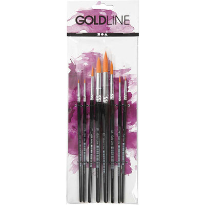 Pinceles Creativ company gold line, medidas 0+1+2+4+8+12+18+22, largo: 16,5-21 cm, ancho: 1-8 mm, redondo, 8 piezas 1 caja