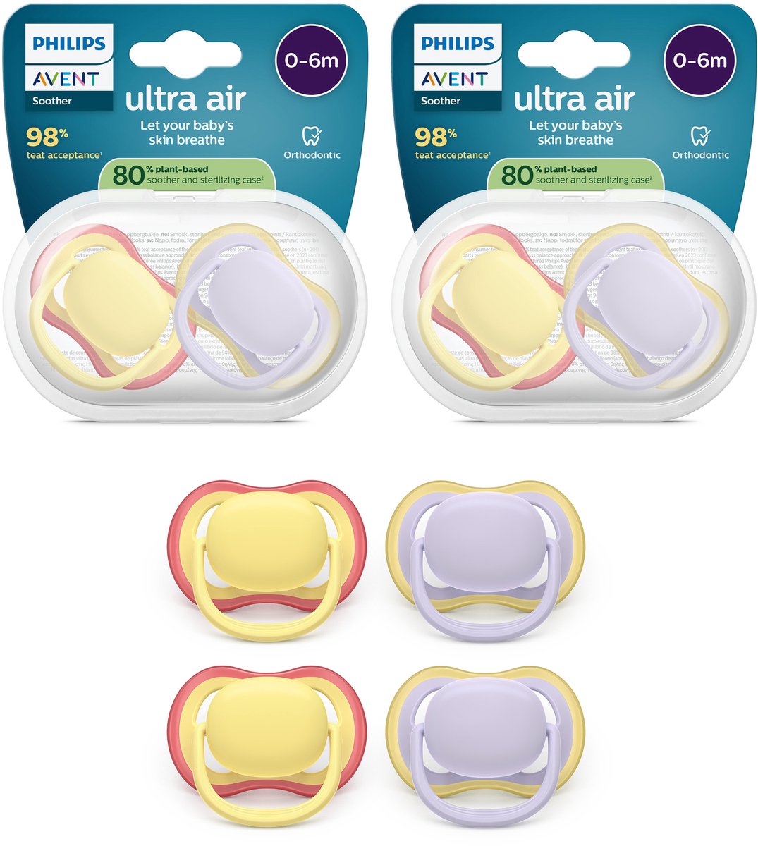 Philips avent ultra air – ciuccio traspirante e leggero (0-6 mesi) – 4 pezzi - scf087 20