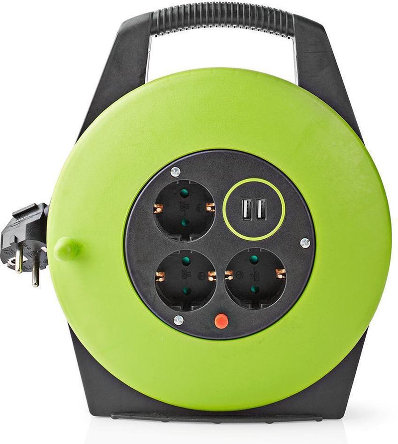 Cavo prolunga Nedis – 10 m – 3000 W – con messa a terra – 4 prese – verde nero
