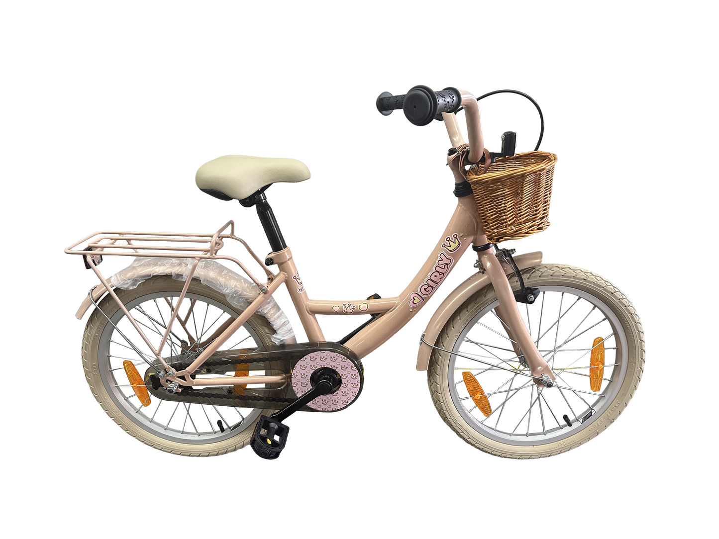 Bikefun kinderfiets girly 18 inch - met mandje en remnaaf - roze