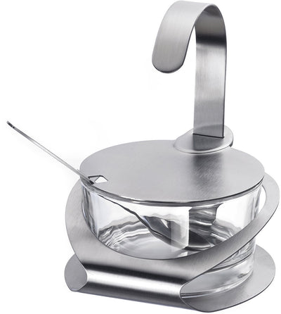 Westmark kaas- en suikerpot, met houder, deksel en lepel, 4-delig, inhoud: 150 ml, roestvrij staal glas, wien, zilver doorzichtig, 65112260