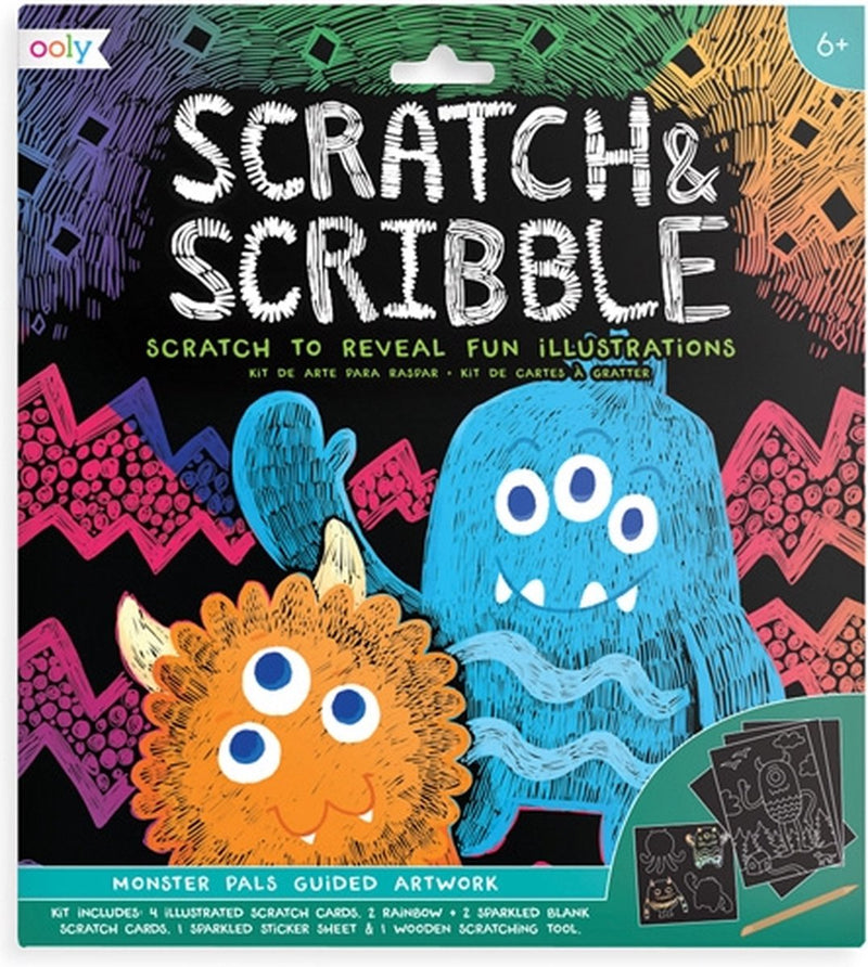 Ooly - kit da grattare e scarabocchiare - amici mostruosi - kit da grattare con 4 gratta e vinci illustrati - dimensioni perfette per incorniciarle o giocarci - contiene tutto ciò di cui hai bisogno per iniziare subito - adatto dai 6 anni in su