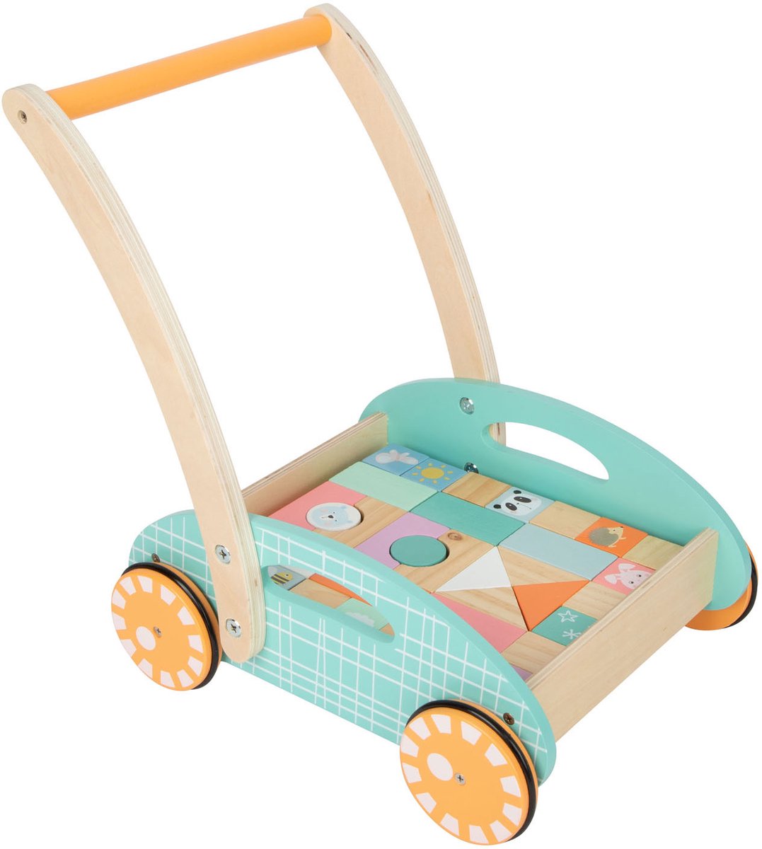 Small foot wooden baby walker with blocks pastel, 35dlg.