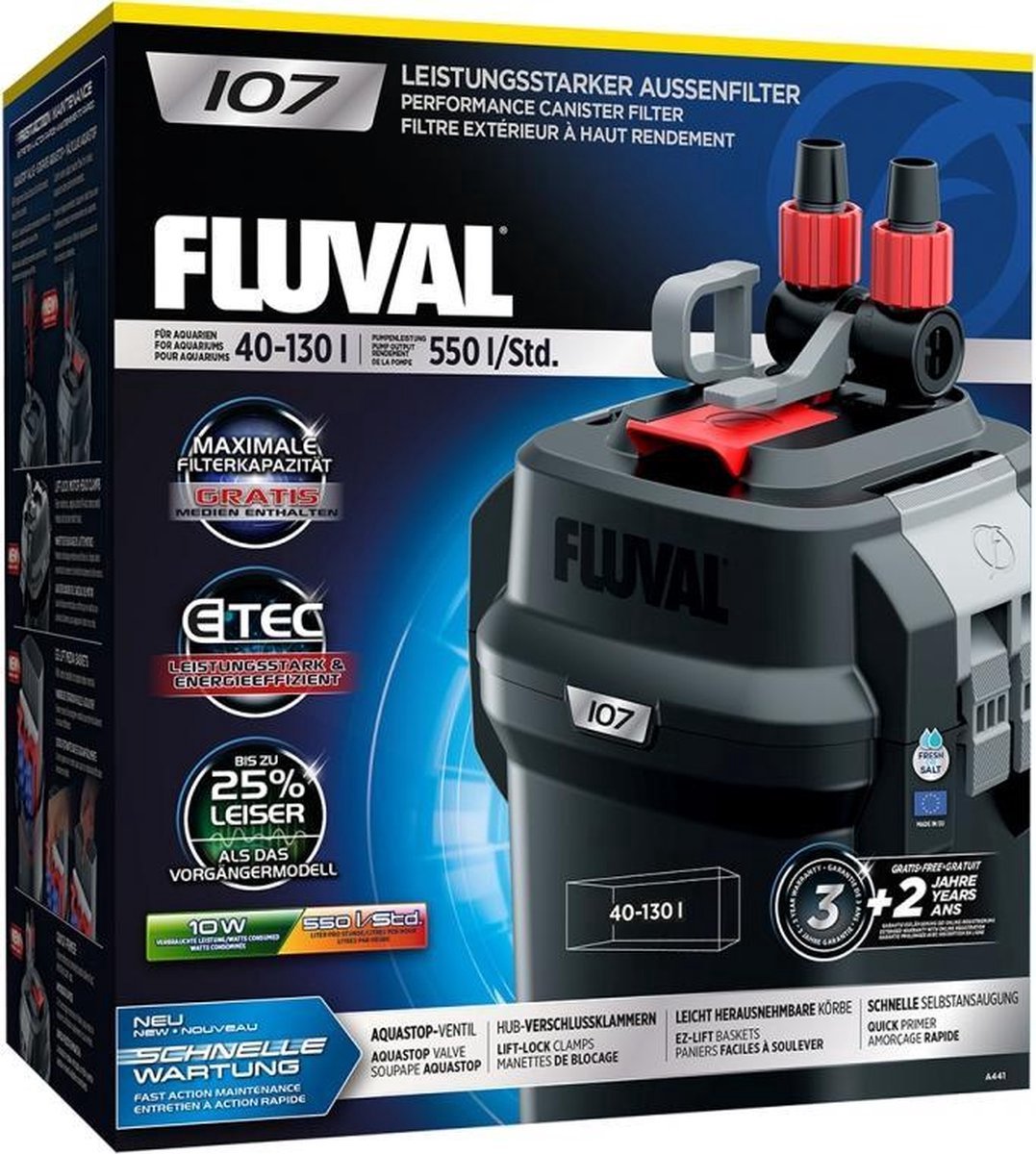 Fluval - filtro acquario - filtro esterno - 550 l ora - 40-130 litri