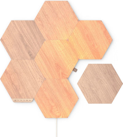 Kit de inicio de hexágonos de elementos Nanoleaf - iluminación inteligente - 7 paneles LED - efecto madera - google
