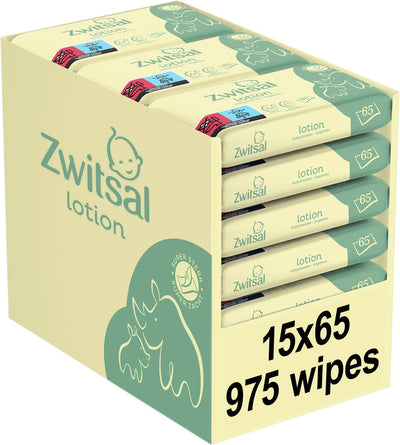 Zwitsal - toallitas húmedas para bebé - loción - 975 toallitas (15x65) - paquete económico