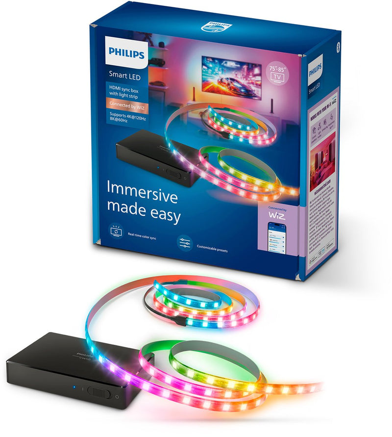 Philips lighting philips smart lighting - hdmi 2.1 sync box - met rgbic led strip voor 75 tot 85 tv's - synchroniseer je verlichting met je beeldscherm - 4k bij 120hz en 8k bij 60hz - werkt met de wiz app - wifi - entertainment starterkit