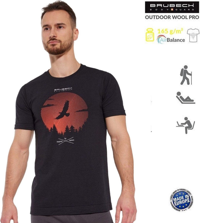 Camisa profesional de lana para exteriores Brubeck para hombre - mezcla de lana merino - ligera, transpirable y de secado rápido - para senderismo - negro - xl