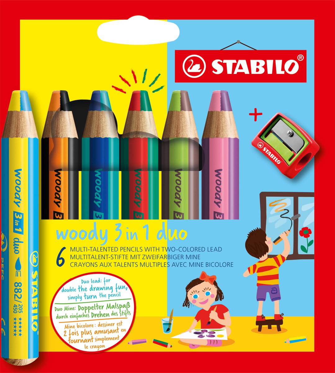 STABILO WOODY 3IN1 Duo con un lápiz Sharper, 7dlg.