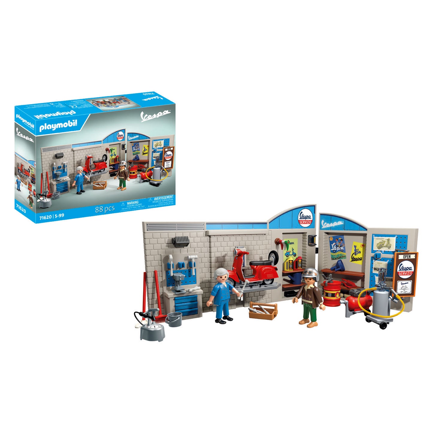 Workshop di Playmobil anni '60 con Vespa