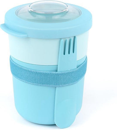 Amuse life - lunch pot - breakfast cup - morning noon bowl - with spork and rack - 2 compartments 500 + 150 ml - blue