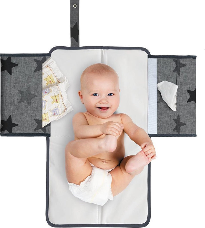 Dooky pacchetto fasciatoio 3 in 1 - stelle grigie - fasciatoio compatto da viaggio con pannolini, scomparti per salviette per neonati - morbido, elegante, facile da pulire