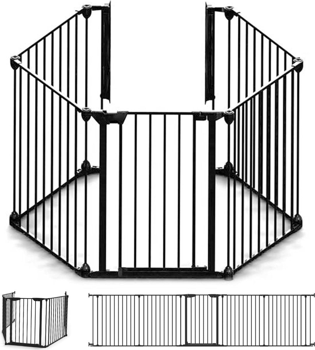 Valla de seguridad de 5 paneles Noma - separador de espacios - hasta 315 cm - negro - valla para estufa - valla de seguridad para chimenea