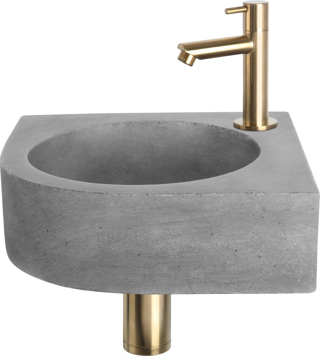 Set fontana Differnz Cleo - cemento grigio scuro - rubinetto dritto oro opaco - 31,5 x 31,5 x 10 cm