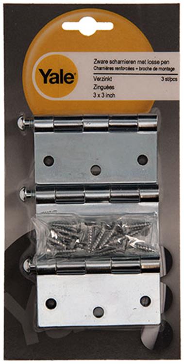 Yale 1019130 - 3 bisagras pesadas pasador suelto galvanizado 3x3 pulgadas | 5 piezas