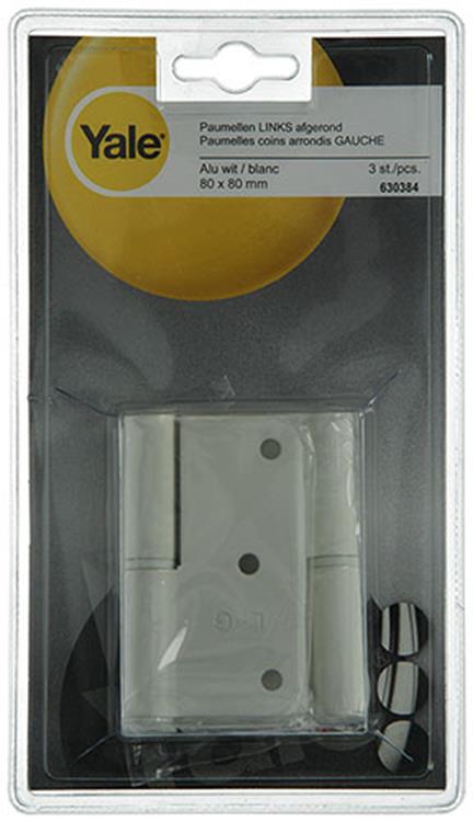 Yale 1019140 - 3 bisagras aluminio acabado blanco esquina izquierda 80x80mm | 2 piezas