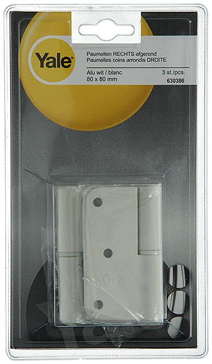 Yale 1019141 - 3 bisagras aluminio acabado blanco esquina derecha 80x80mm | 2 piezas