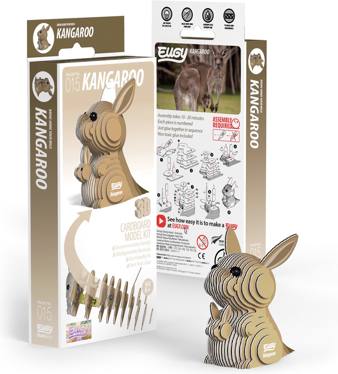 Puzzle Eugy 3d - canguro - animales salvajes - sostenible - colecciónalos todos - 6 años