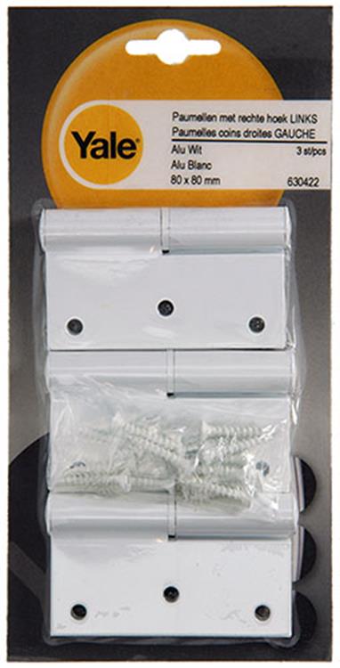 Yale 1019159 - 3 bisagras aluminio blanco ángulo recto izquierdo 80x80mm | 2 piezas