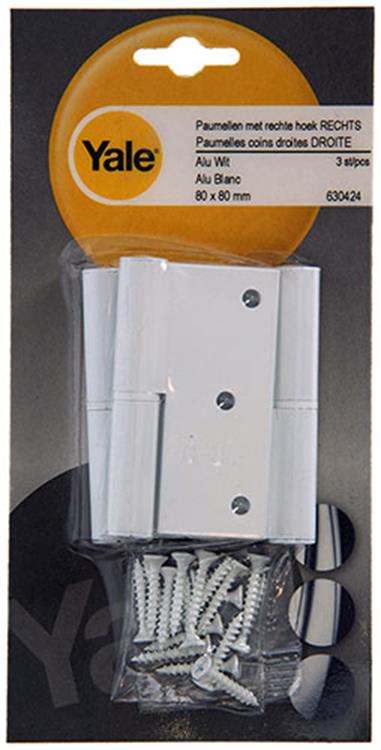 Yale 1019160 - 3 bisagras aluminio blanco ángulo recto derecho 80x80mm | 2 piezas