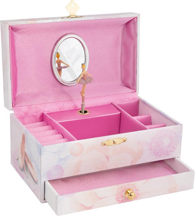 Caja de música Goki - bailarina - lago de los cisnes - con compartimentos portaobjetos y deslizador - rosa - 3 años