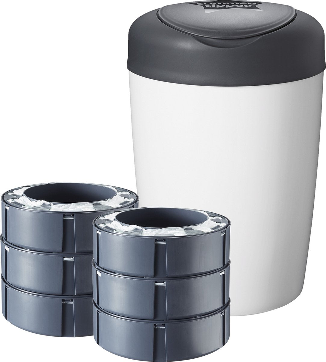 Set iniziale secchiello per pannolini Tommee Tippee simplee sangenic con 6 cassette di ricarica, per una protezione garantita contro cattivi odori e batteri*, telaio 100% riciclato