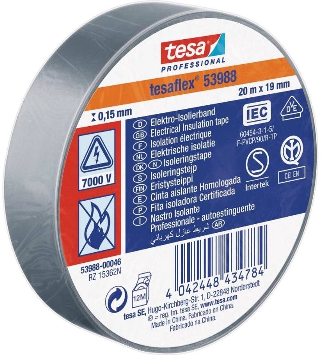 Nastro isolante Tesa grigio 19mm 20mtr | 10 pezzi