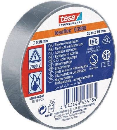 Cinta aislante Tesa gris 19mm 20mtr | 10 piezas