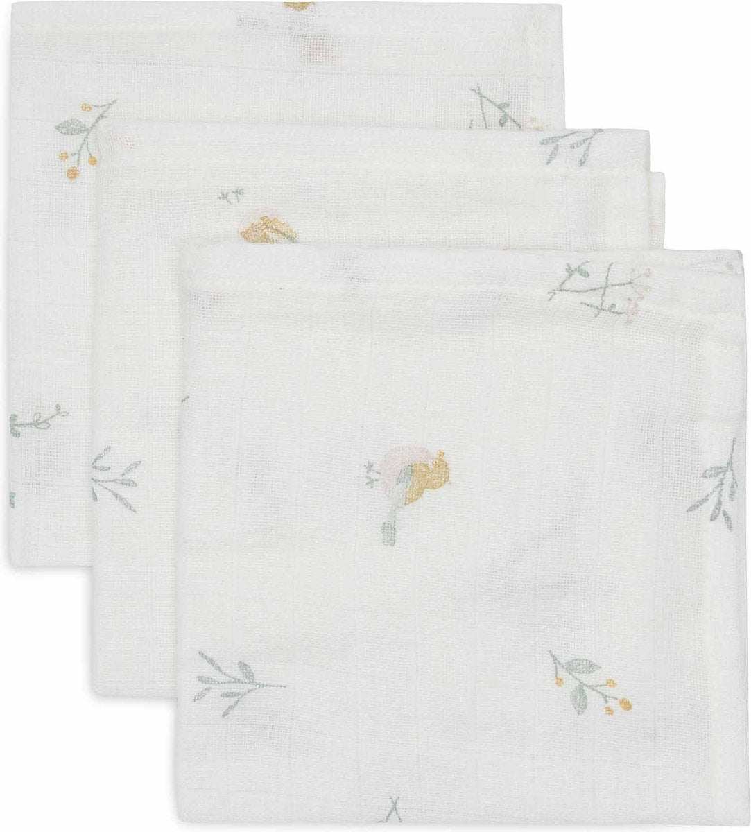 Jollein - panno idrofilo per la bocca 31x31 cm - panni idrofili per bambini - 3 pezzi - adorabili uccellini