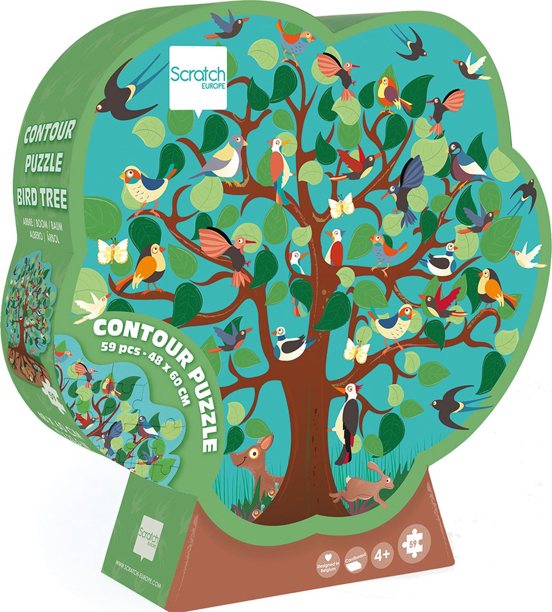 Puzzle da grattare con contorni - albero degli uccelli - 48x60 cm - 58 pezzi - 4 anni