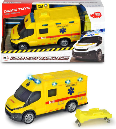 Dickie Toys Sos - Ambulanza Iveco - Versione Belga - 18 cm - Suono luminoso