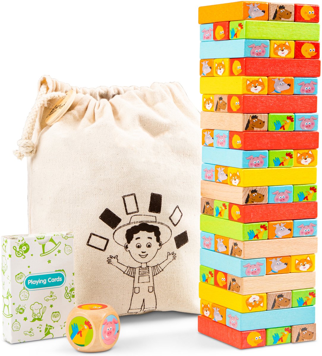 Woet ® gioco torre con blocchi di legno - torre colorata impilabile con animali - fsc - gioco di equilibrio e agilità per bambini - da 3 anni