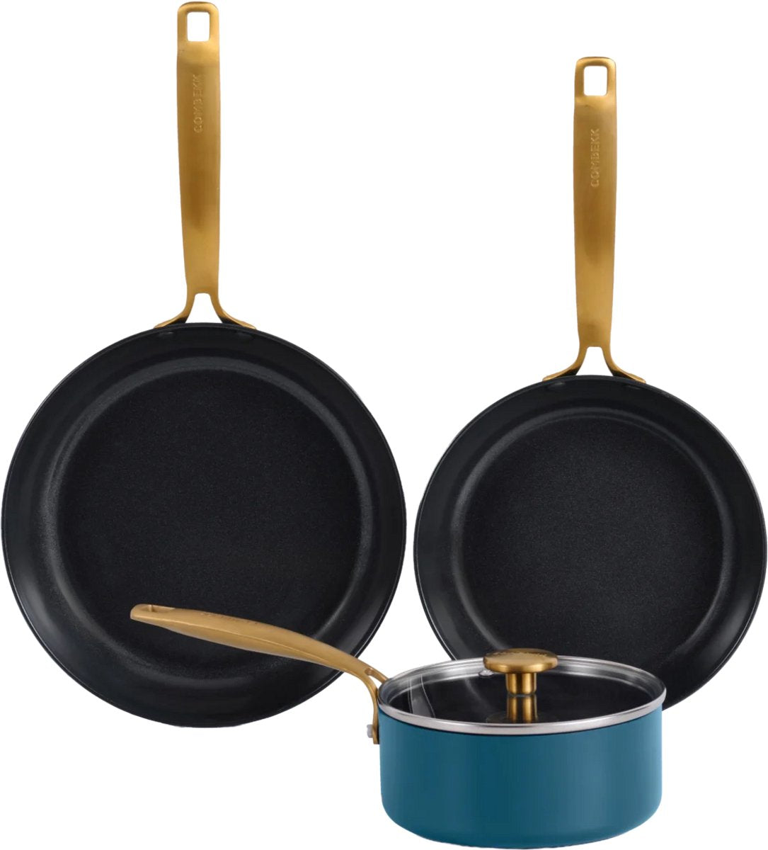 Combekk element expert pan set 4-piece - pfas-free - 100% recycled aluminum - non-stick ceramic non-stick coating - suitable for induction - blue