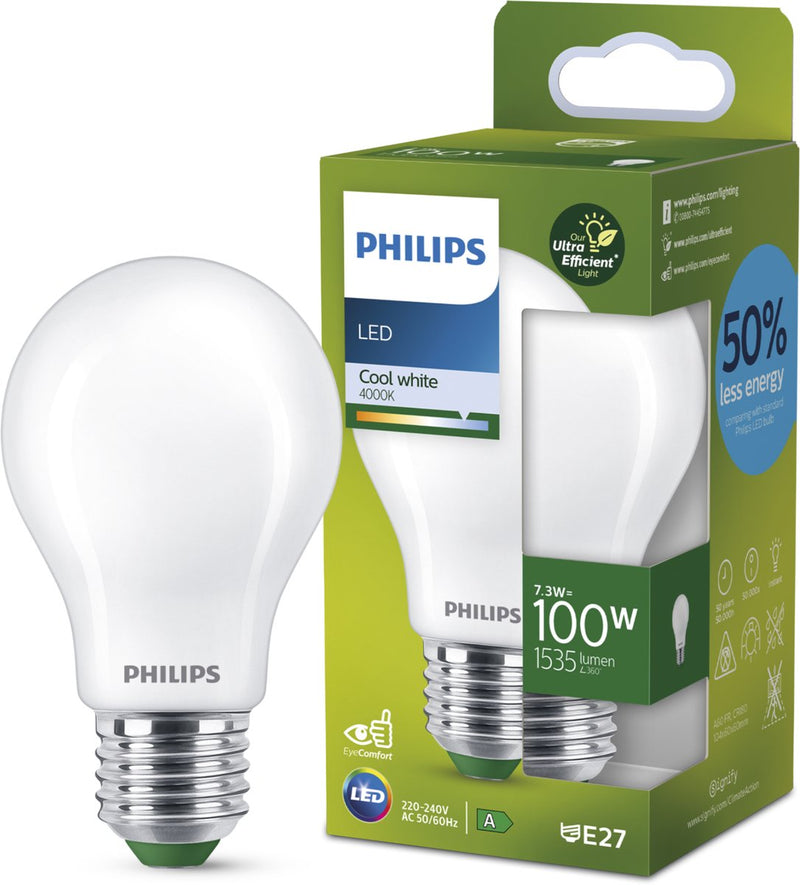 Philips LED Lampada LED Philips ultra efficiente opaca - 100 W - E27 - luce bianca fredda