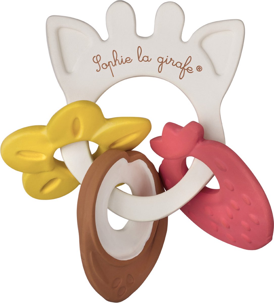 Anello da dentizione Sophie la giraffa con profumo - collezione 5 sensi - giocattoli da dentizione - giocattoli per bambini - 3 profumi - da 0 mesi - ok-biobased - in confezione regalo bianca