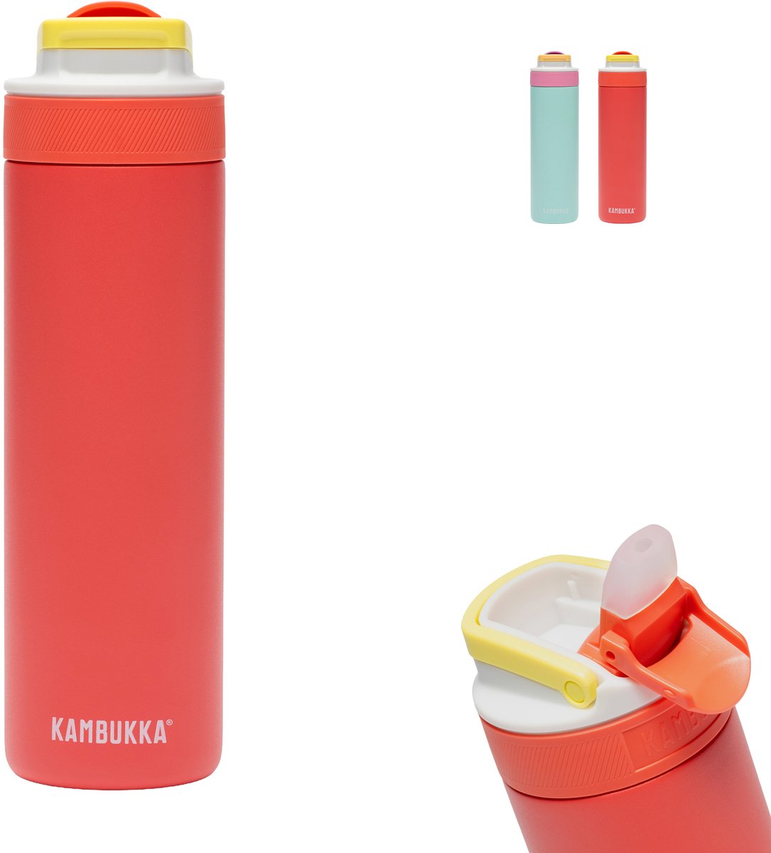 Borraccia termica Kambukka Lagoon 600 ml - fantasia fluorescente con cannuccia integrata - rosso fluorescente