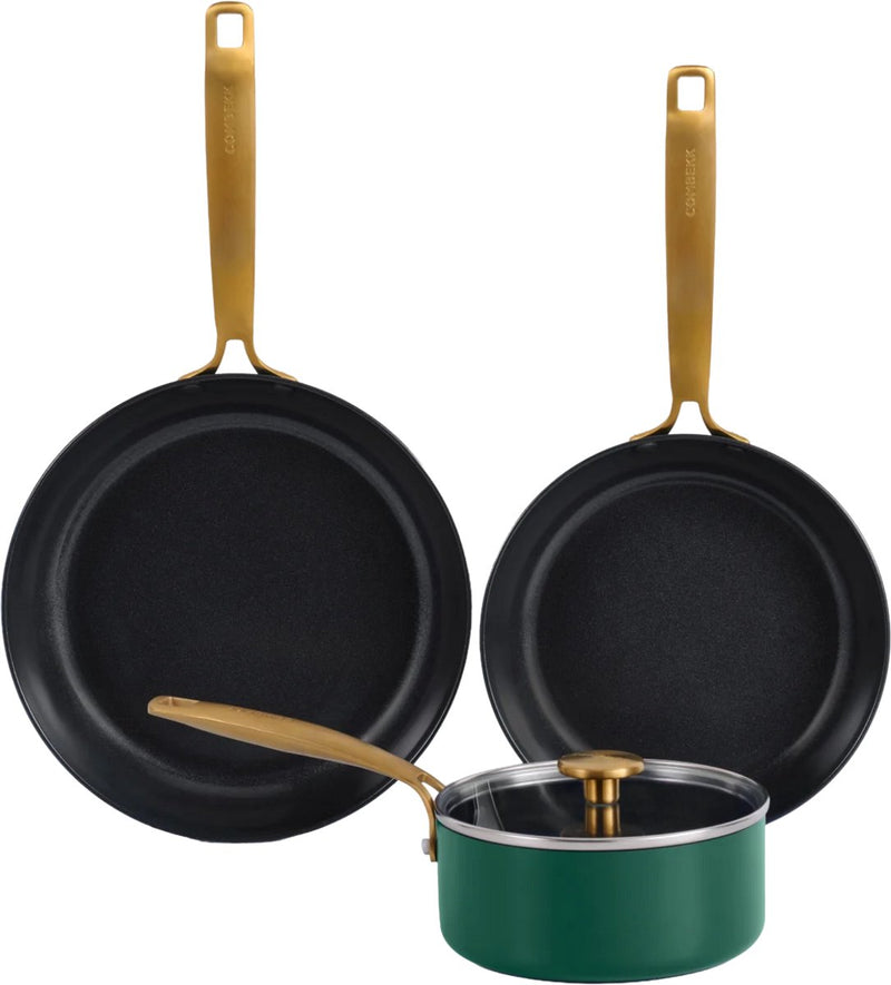 Juego de sartenes Combekk element expert de 4 piezas - sin pfas - 100% aluminio reciclado - revestimiento antiadherente cerámico antiadherente - apto para inducción - verde