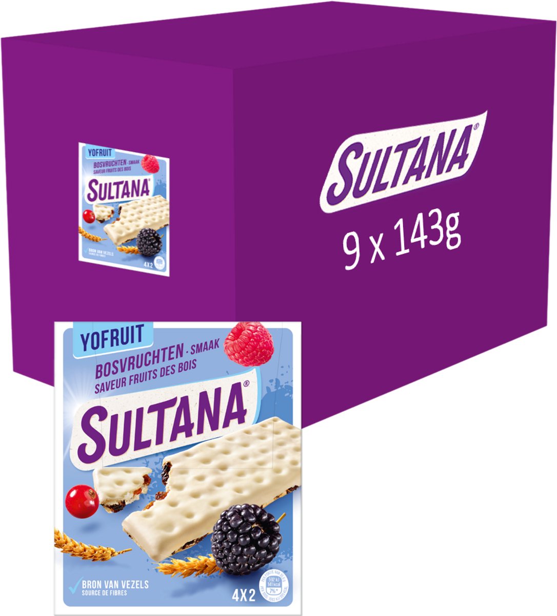 Sultana - tussendoortje - yofruit bosvruchten fruitbiscuit - 9 x 143 gram