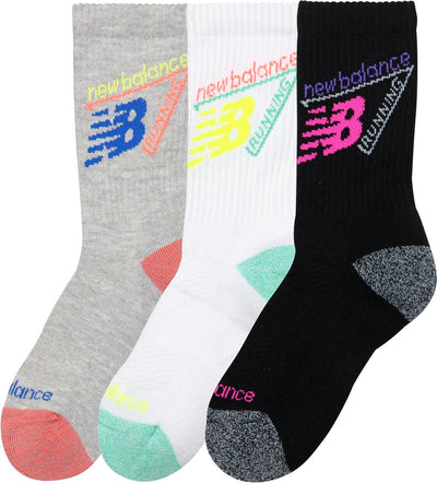Calcetines New Balance Youth Active Graphic Crew, paquete de 3 calcetines deportivos unisex, colores surtidos