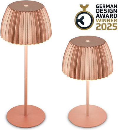 B.k.licht briloner champ - lampada da tavolo ricaricabile - lampada senza fili - dimmerabile al tocco - per interni ed esterni - vincitore del premio tedesco per il design 2025 - rame - ø14,5 x 36,5 cm