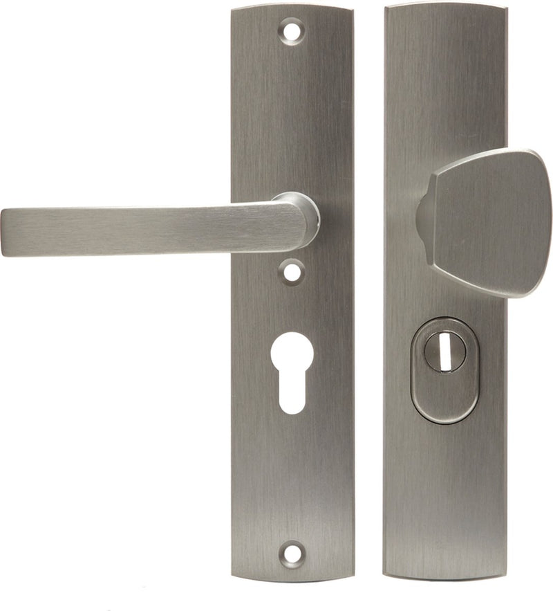Herraje de seguridad Axa (curve plus) de acero inoxidable pulido: pomo (bloque modelo s) pc55 con protección contra tracción del núcleo skg***