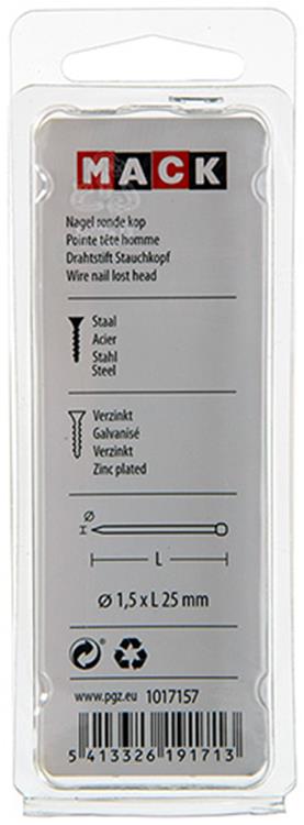 Mack 1017157 - clavo cabeza redonda acero galvanizado 100 gr 1,5 x 25 mm | 5 piezas