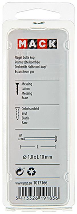 Mack 1017166 - clavo cabeza convexa latón 20 gr 1,0 x 10 mm | 10 piezas