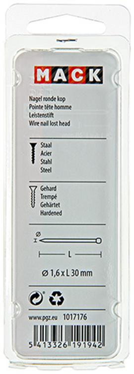 Mack 1017176 - clavo cabeza redonda acero endurecido 45 grados 1,6 x 30 mm | 10 piezas
