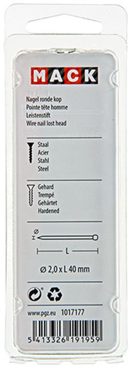 Mack 1017177 - clavo cabeza redonda acero endurecido 50 grados 2,0 x 40 mm | 10 piezas