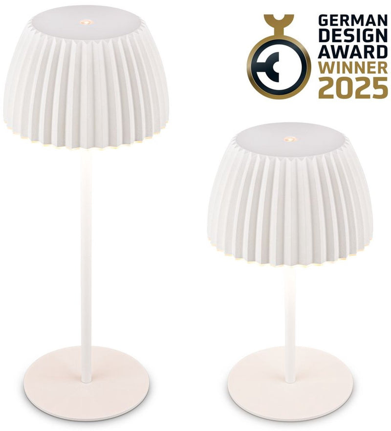 B.k.licht briloner champ - lámpara de mesa recargable - lámpara inalámbrica - regulable táctil - para interior y exterior - ganador del premio de diseño alemán 2025 - blanco - ø14,5 x 36,5 cm