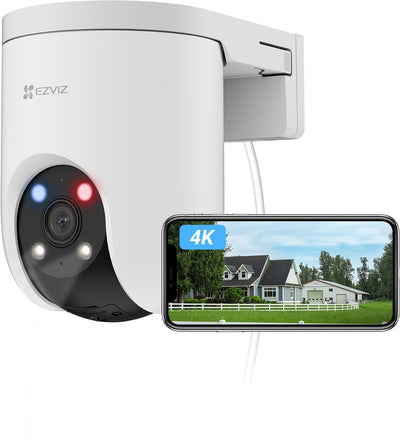Ezviz h8c pro 4k (8mp) - outdoor - risoluzione 4k ultra HD - PTZ 360° - registrazione 24 ore su 24, 7 giorni su 7 - copertura WiFi di 464m - telecamera di sicurezza cablata con tracciamento AI - nessun costo mensile