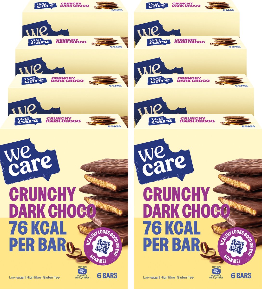 Wecare low carb - barritas - crujiente de chocolate negro 8 x 102 gr