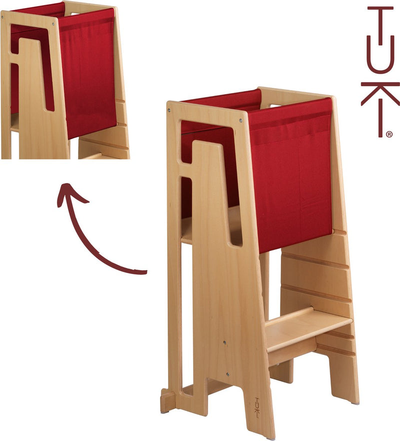 Tuki® Discovery Canvas rojo burdeos - torre de aprendizaje - torre de aprendizaje montessori - ayuda de cocina para torre de aprendizaje - torre de aprendizaje - protección contra caídas de 360° - accesorios para torre de aprendizaje - rojo burdeos